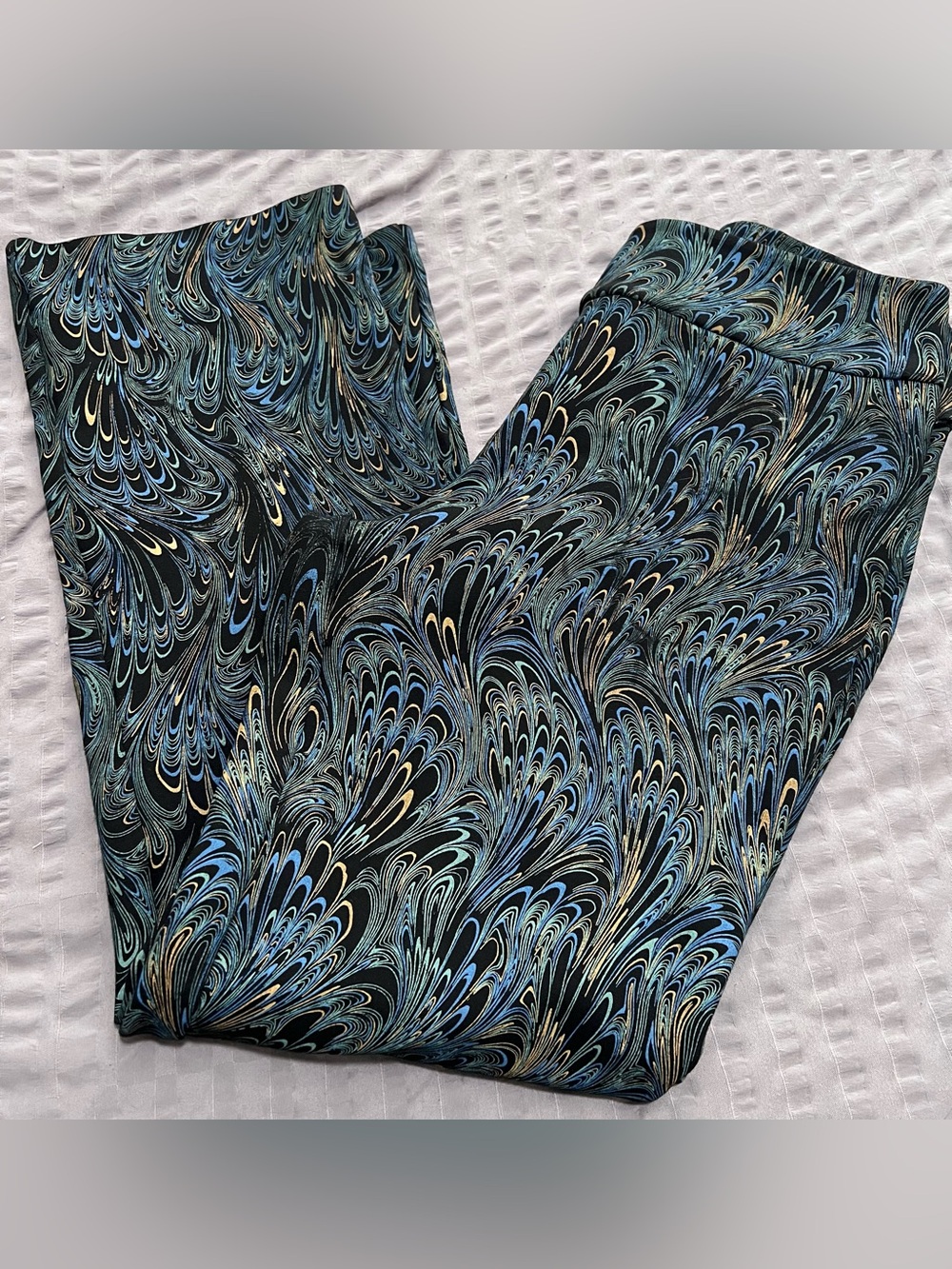 Soft Surroundings Marbled Print Peacock Black Ponte Knit Size XL Women's Pants